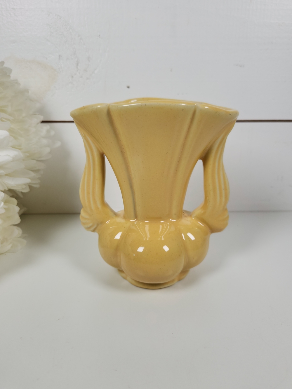 Vintage Niloak Pottery Dawn Wing Handled Yellow Vase | 1930s Art Deco Vase